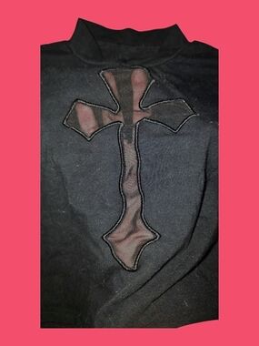 Black Turtleneck Top with Mesh Cross Detail